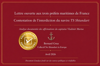 Dans une lettre ouverte adressée aux autorités maritimes françaises, Vladimir Martus, capitaine et propriétaire de facto du navire russe Shtandart, développe un récit trompeur sur son navire et les sanctions européennes. Ce rapport en analyse les principales affirmations et les réfute de manière systématique.
