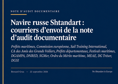Courriers d’envoi de la note d’Audit concernant l’affaire Shtandart, Michel Balique et l’association Amis des Grands Voiliers.