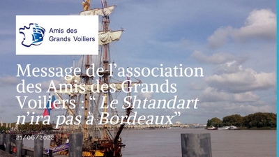 Michel Balique, président de l’association Amis des Grands Voiliers, explique que les associations ukrainiennes se sont opposées à la venue du Shtandart à Bordeaux 